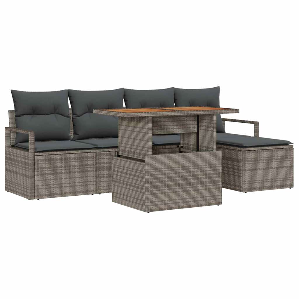 Set Divano da Giardino 6 pz Grigio polyrattan