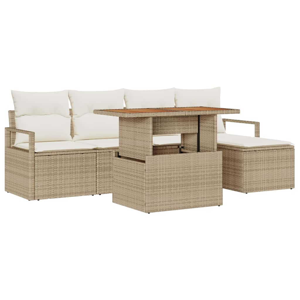 Set Divano da Giardino 6 pz Beige polyrattan
