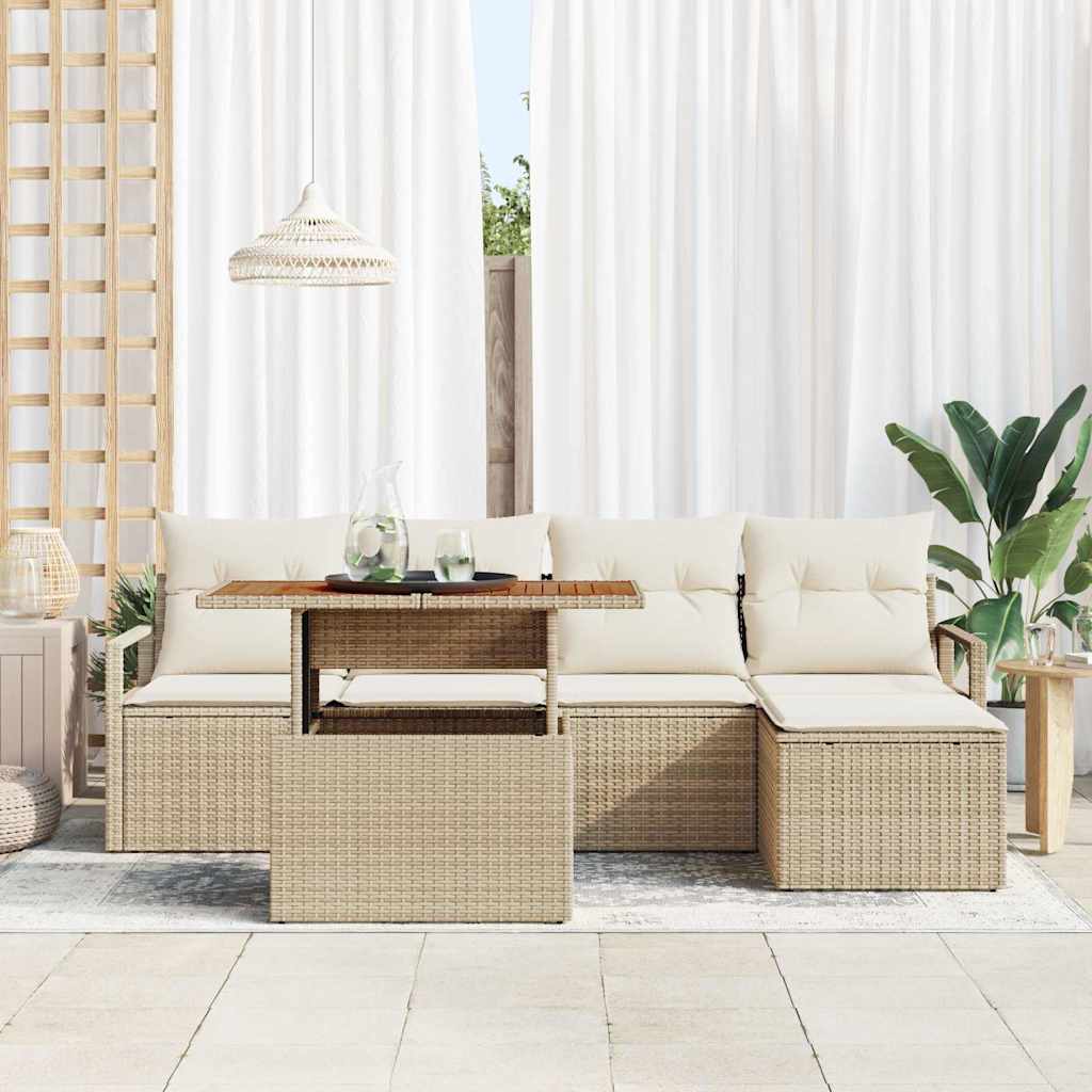 Set Divano da Giardino 6 pz Beige polyrattan