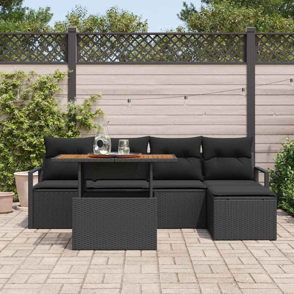 Set Divano da Giardino 6 pz Nero polyrattan