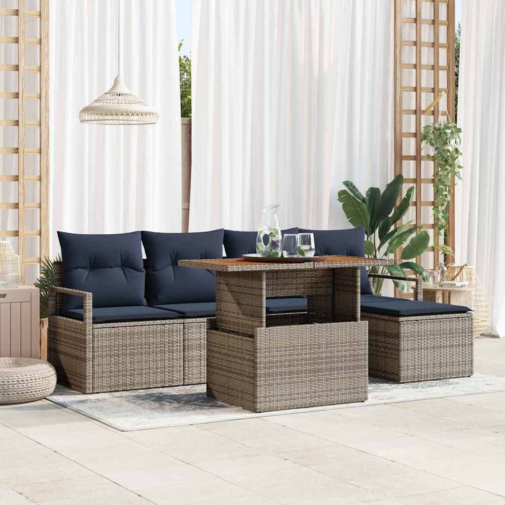 Set Divano da Giardino 6 pz Grigio e Blu Navy