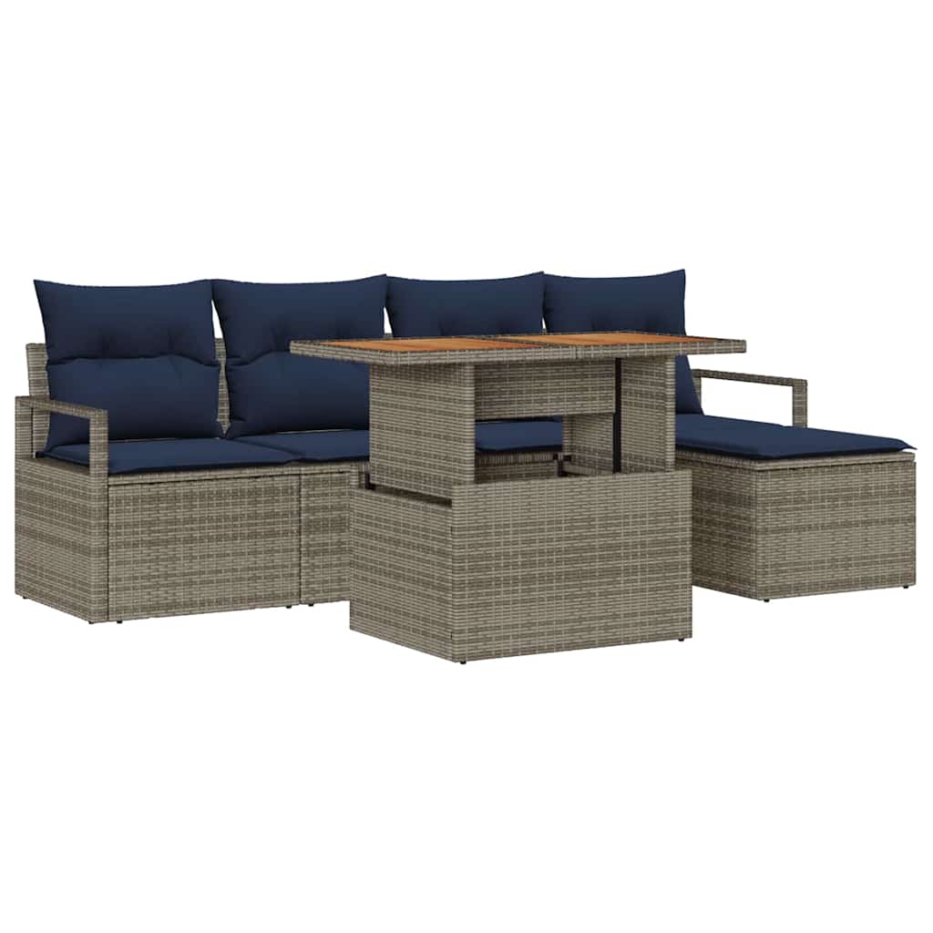 Set Divano da Giardino 6 pz Grigio e Blu Navy