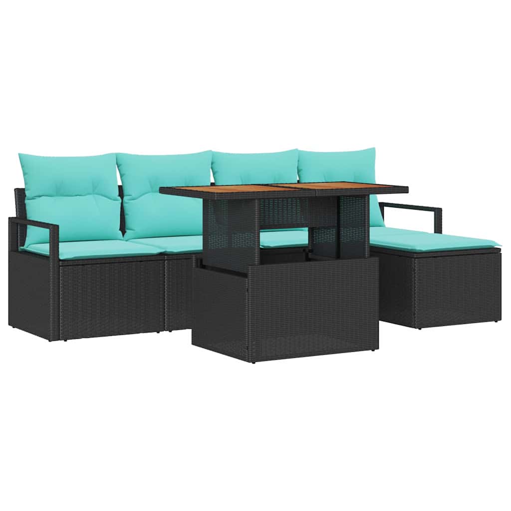 Set Divano da Giardino 6 pz Nero e Teal