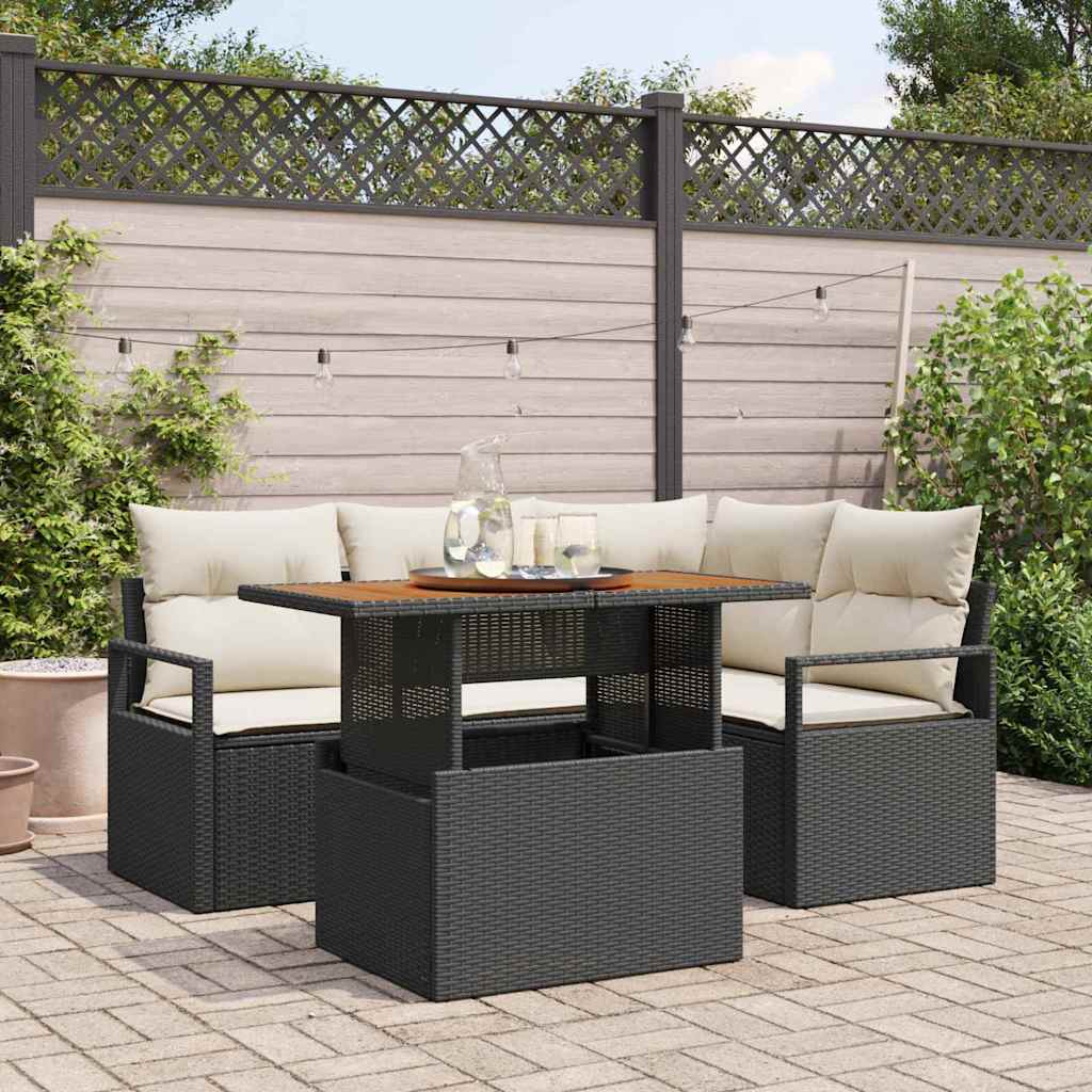 Set Divano da Giardino 5 pz 4-Numero di posti Nero e Crema