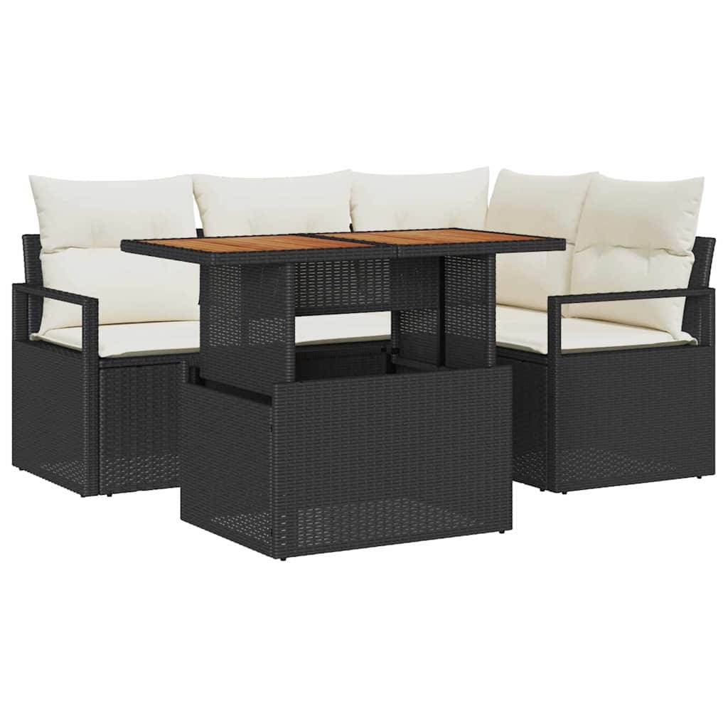 Set Divano da Giardino 5 pz 4-Numero di posti Nero e Crema