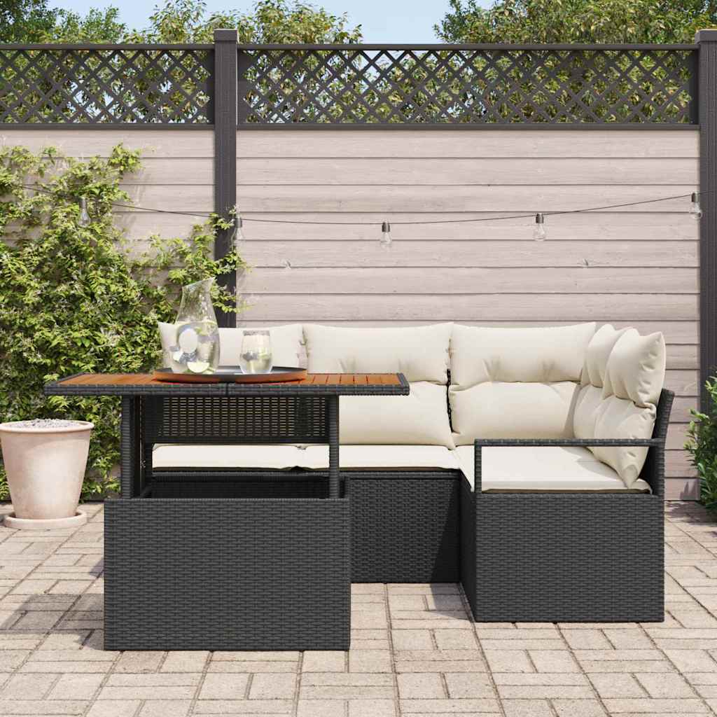 Set Divano da Giardino 5 pz 4-Numero di posti Nero e Crema