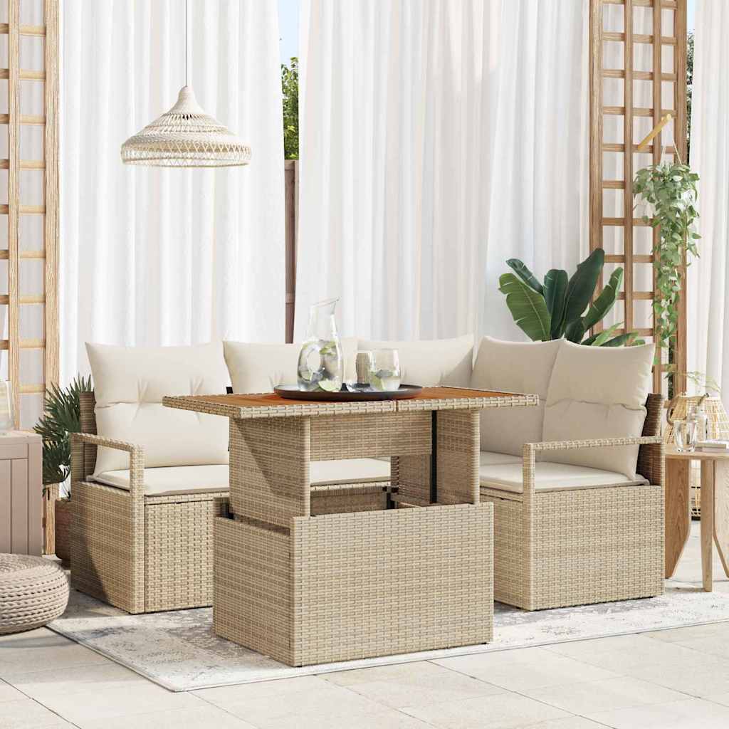 Set Divano da Giardino 5 pz 4-Numero di posti Beige e Crema