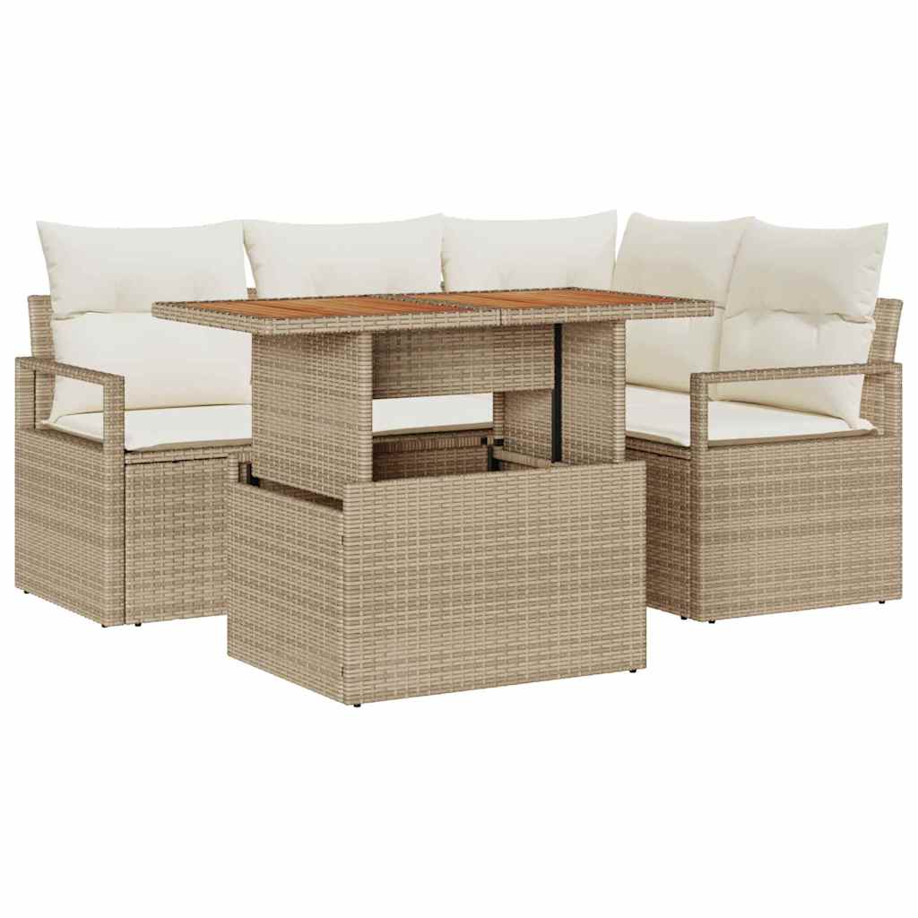 Set Divano da Giardino 5 pz 4-Numero di posti Beige e Crema