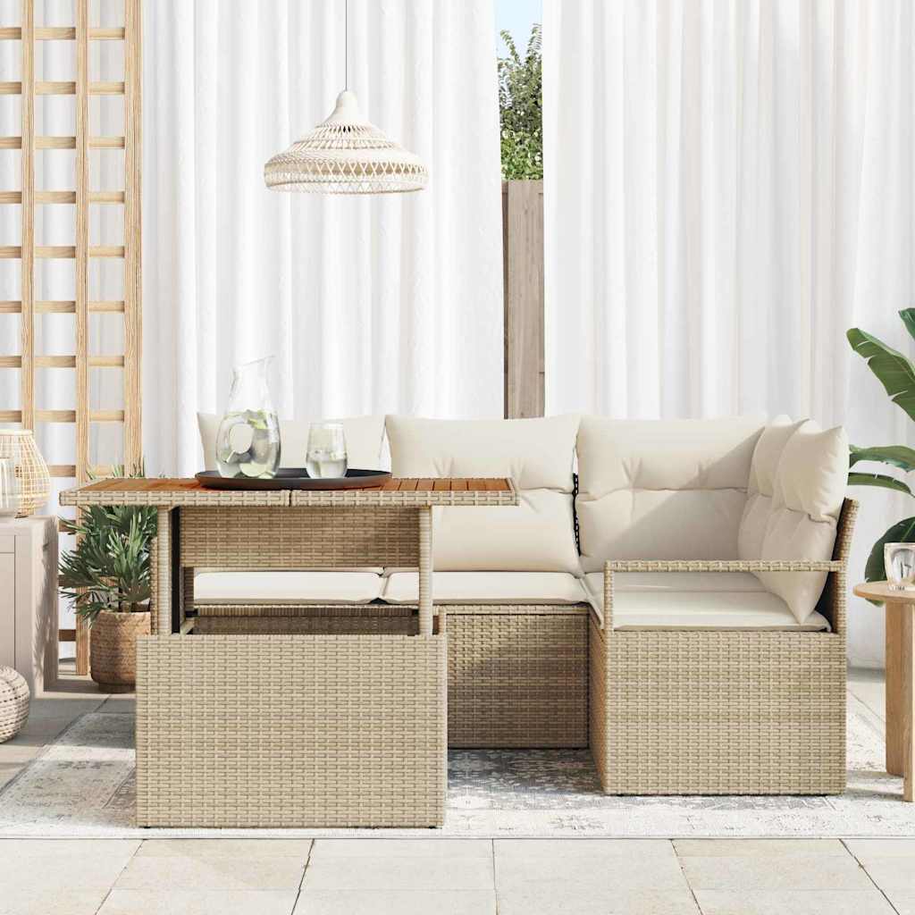 Set Divano da Giardino 5 pz 4-Numero di posti Beige e Crema