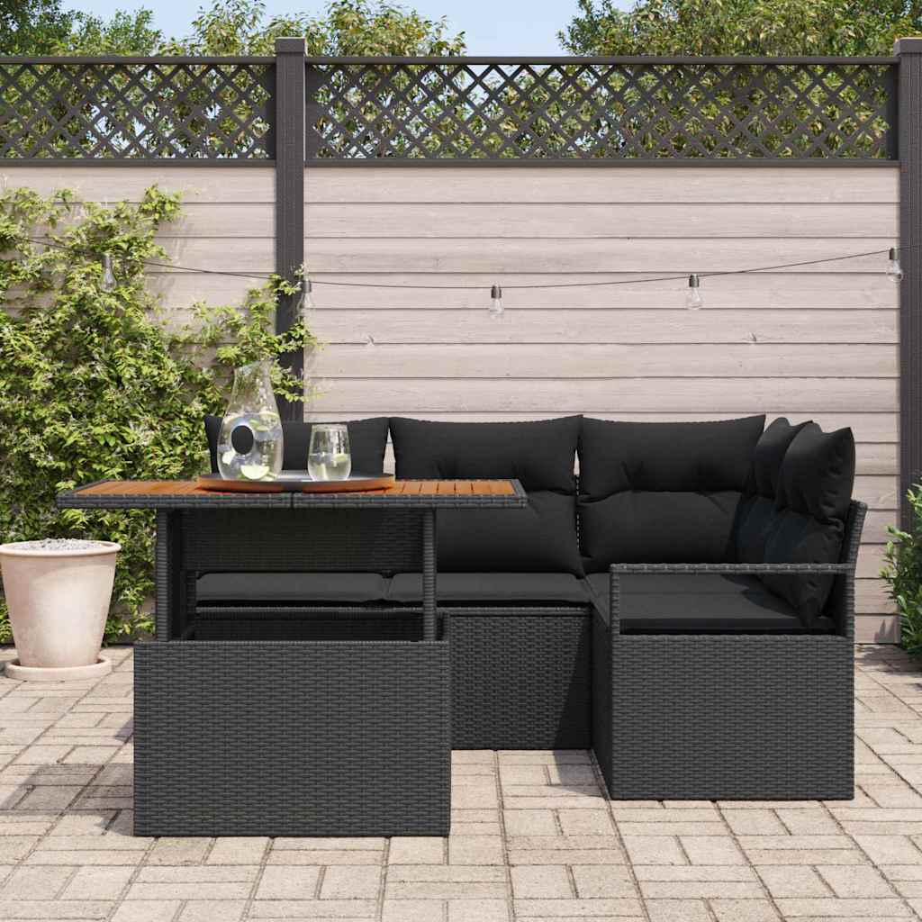Set Divano da Giardino 5 pz 4-Numero di posti Nero e Marrone