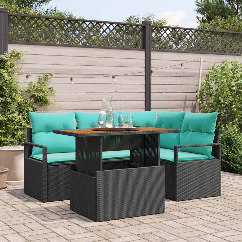 Set Divano da Giardino 5 pz 4-Numero di posti Nero e Teal