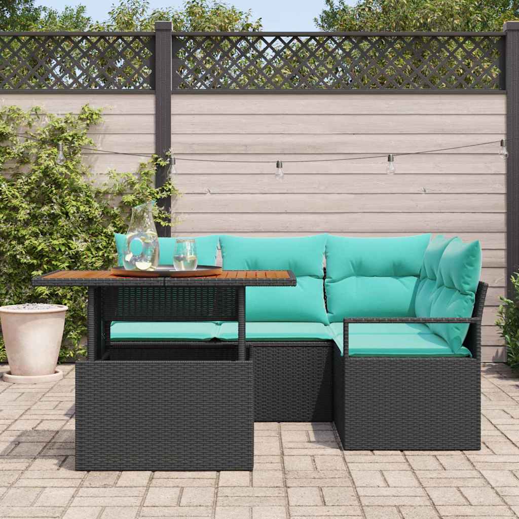 Set Divano da Giardino 5 pz 4-Numero di posti Nero e Teal