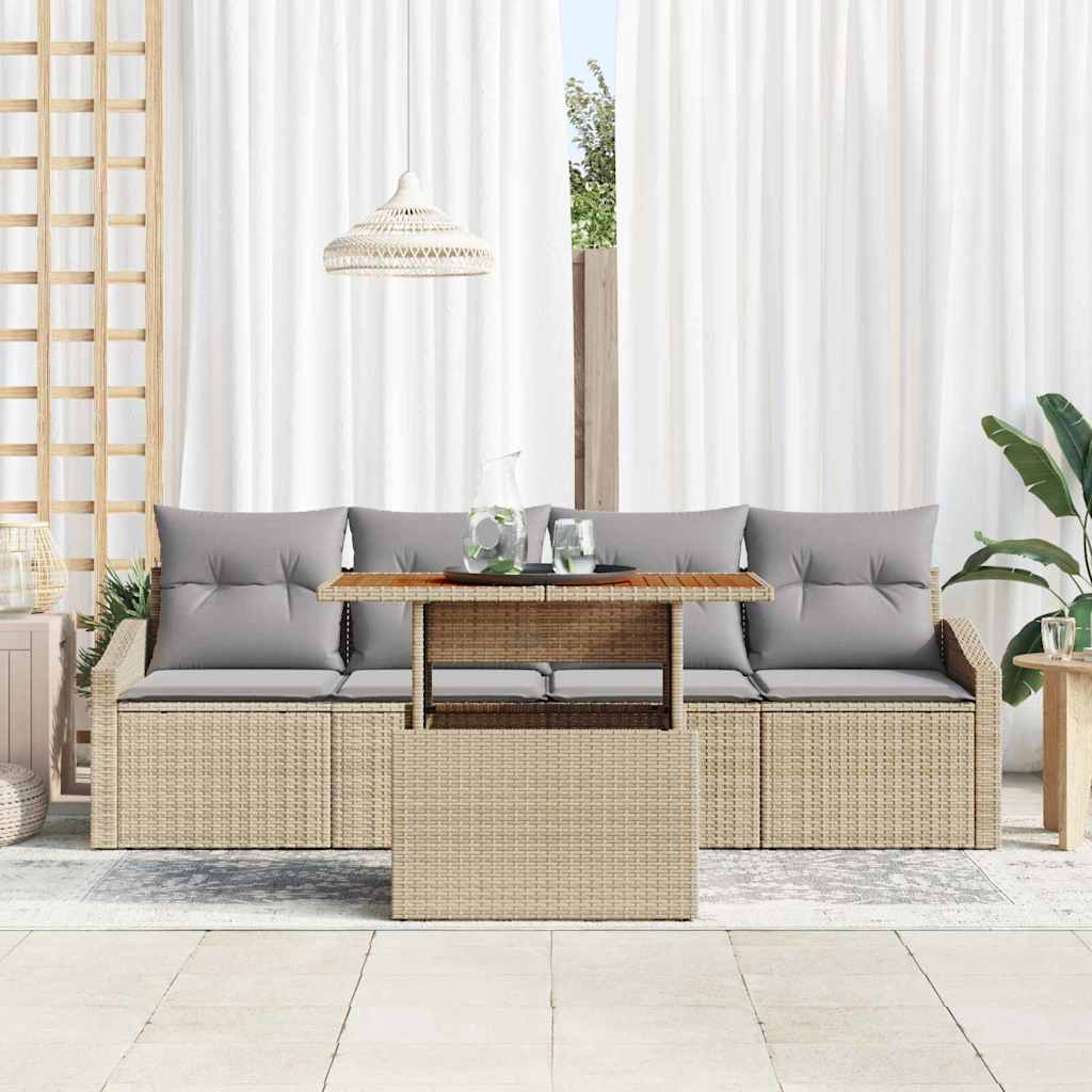 Set Divano da Giardino 5 pz Beige Poly Rattan