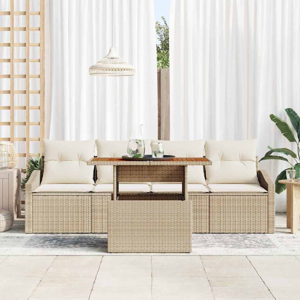 Set Divano da Giardino 5 pz Beige Poly Rattan