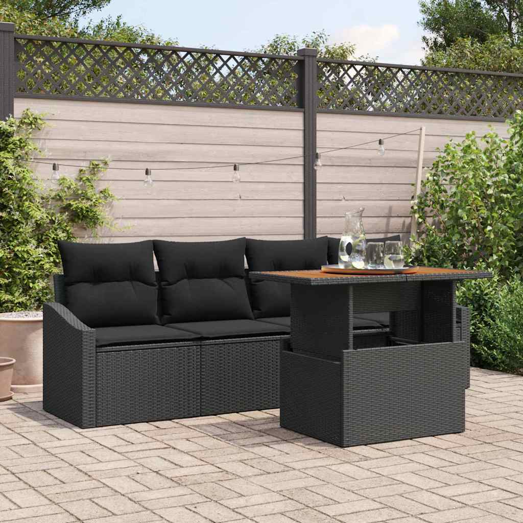 Set Divano da Giardino 5 pz Nero Poly Rattan
