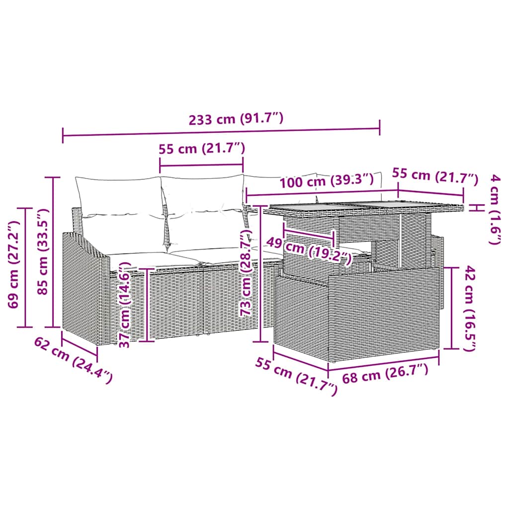 Set Divano da Giardino 5 pz Nero Poly Rattan