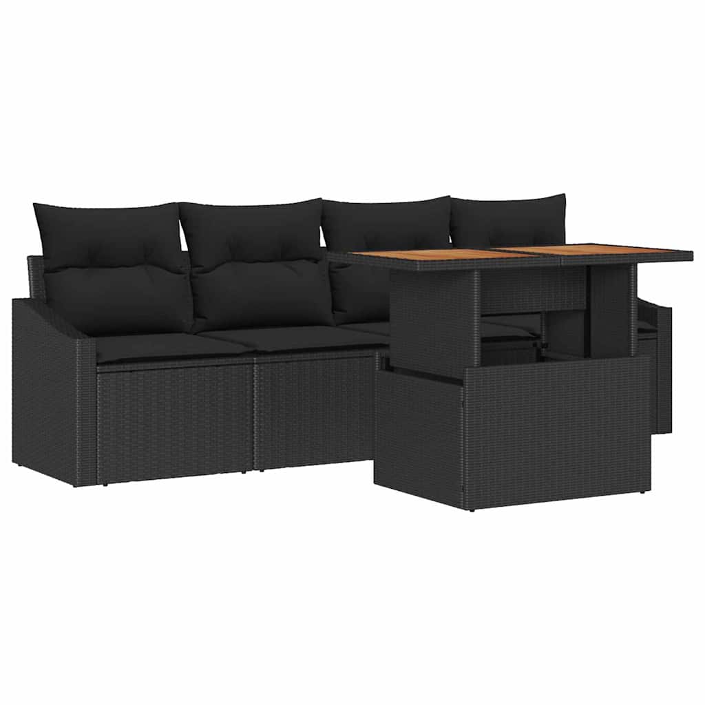 Set Divano da Giardino 5 pz Nero Poly Rattan