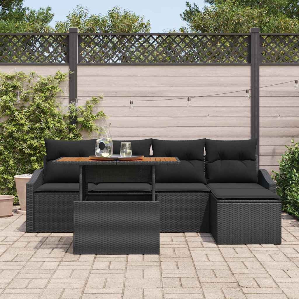 Set Divano da Giardino 6 pz Nero e Marrone