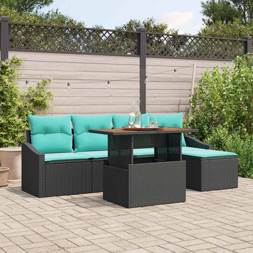 Set Divano da Giardino 6 pz Nero e Teal polyrattan