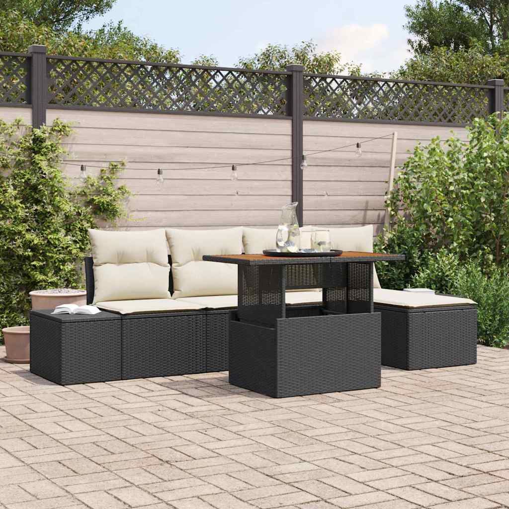 Set Divano da Giardino 6 pz Nero polyrattan