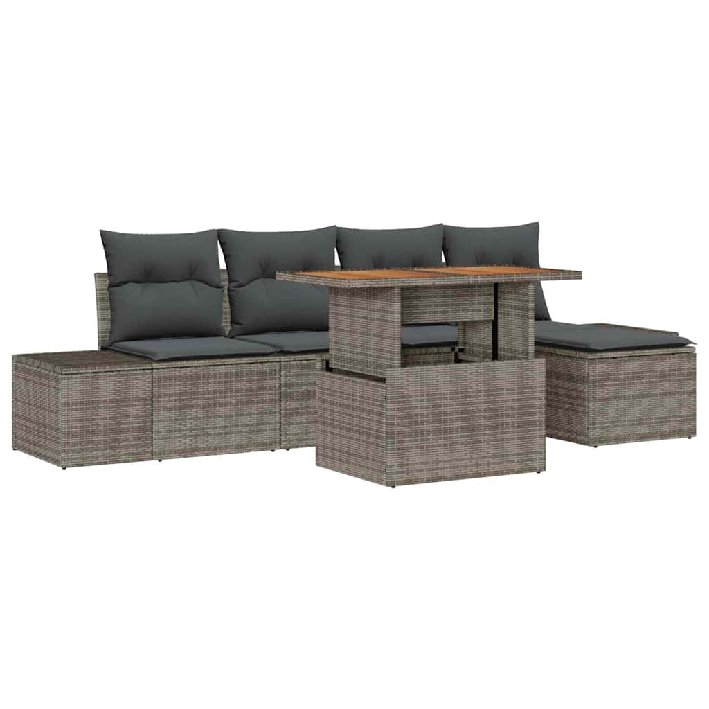 Set Divano da Giardino 6 pz Grigio polyrattan