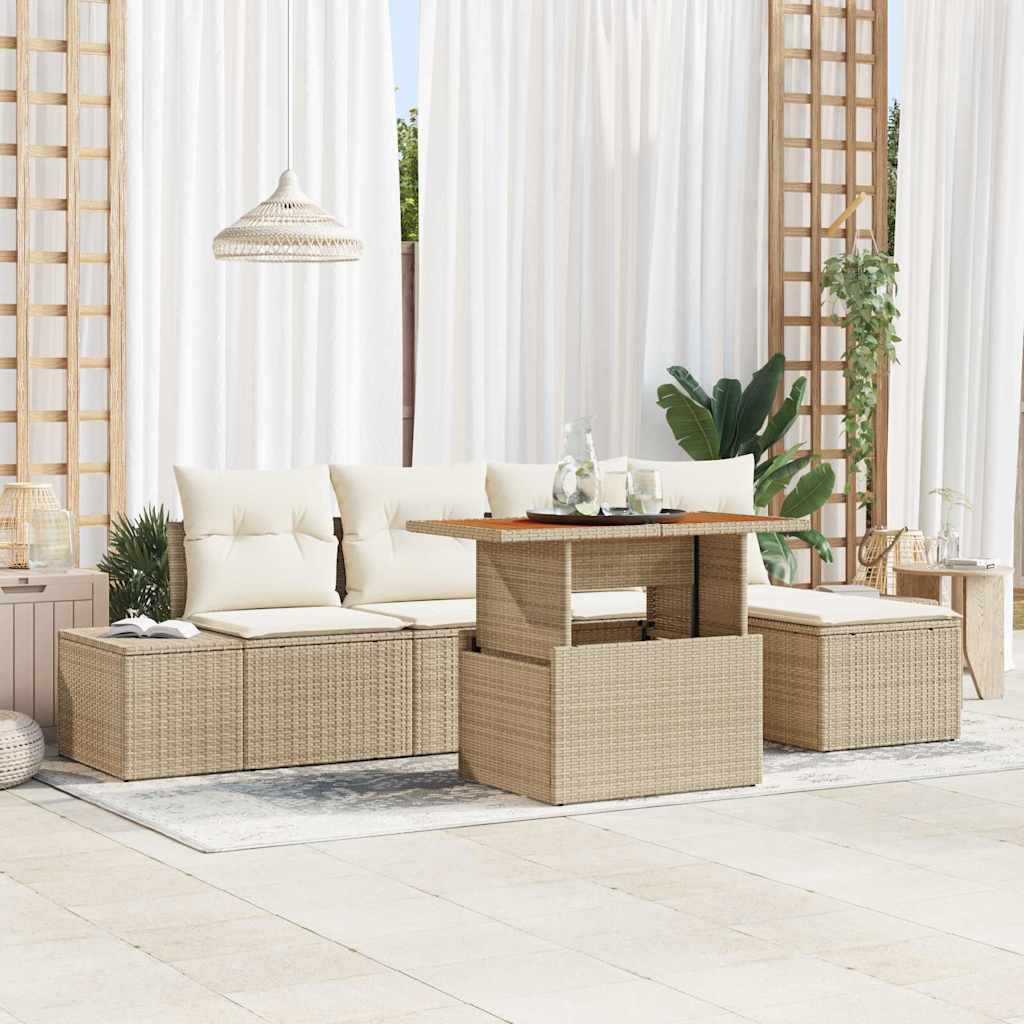 Set Divano da Giardino 6 pz Beige polyrattan