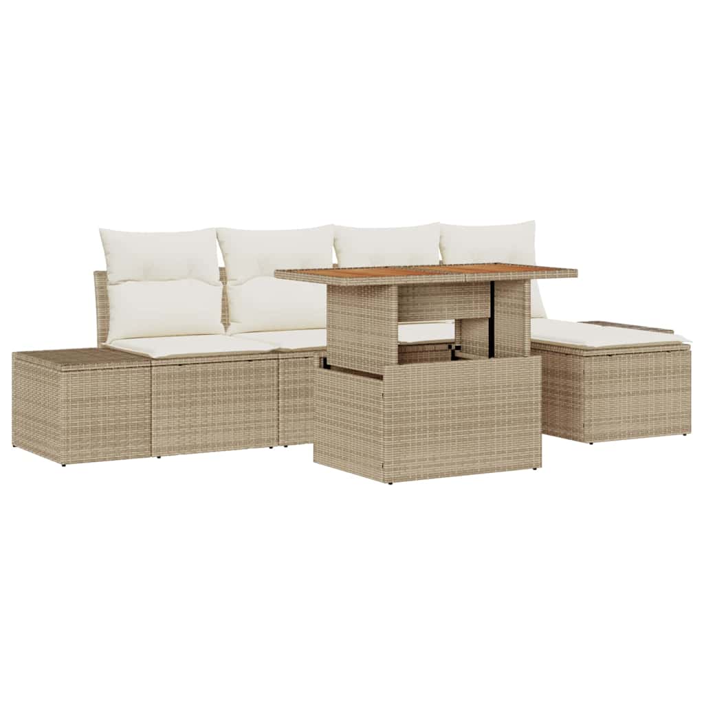 Set Divano da Giardino 6 pz Beige polyrattan