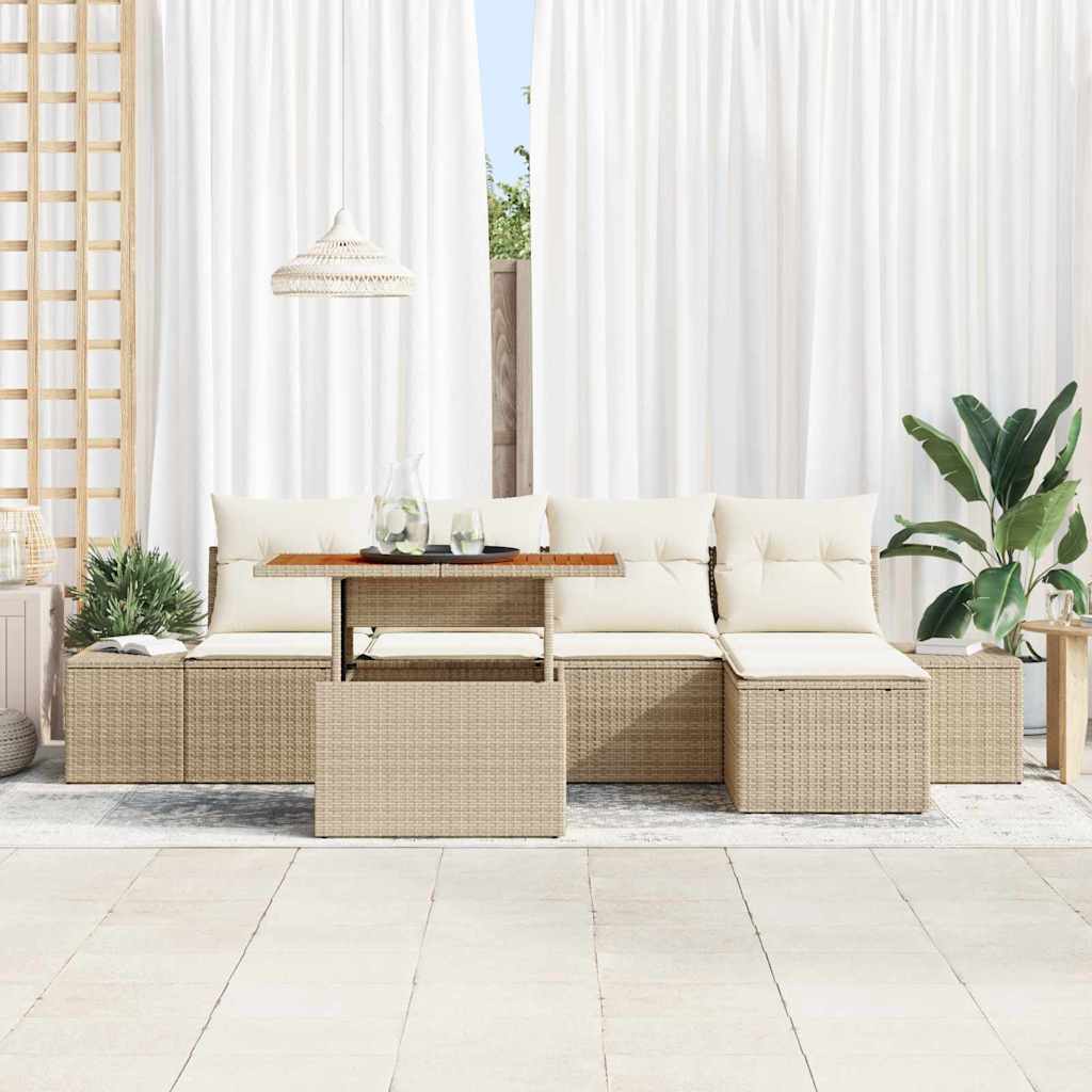 Set Divano da Giardino 6 pz Beige polyrattan