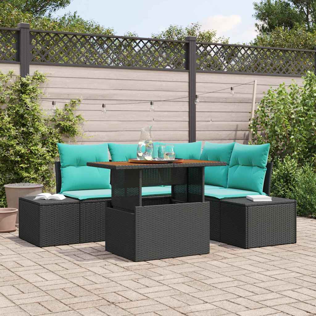 Set Divano da Giardino 5 pz 4-Numero di posti Nero polyrattan