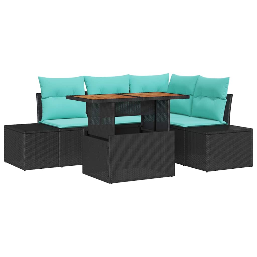 Set Divano da Giardino 5 pz 4-Numero di posti Nero polyrattan