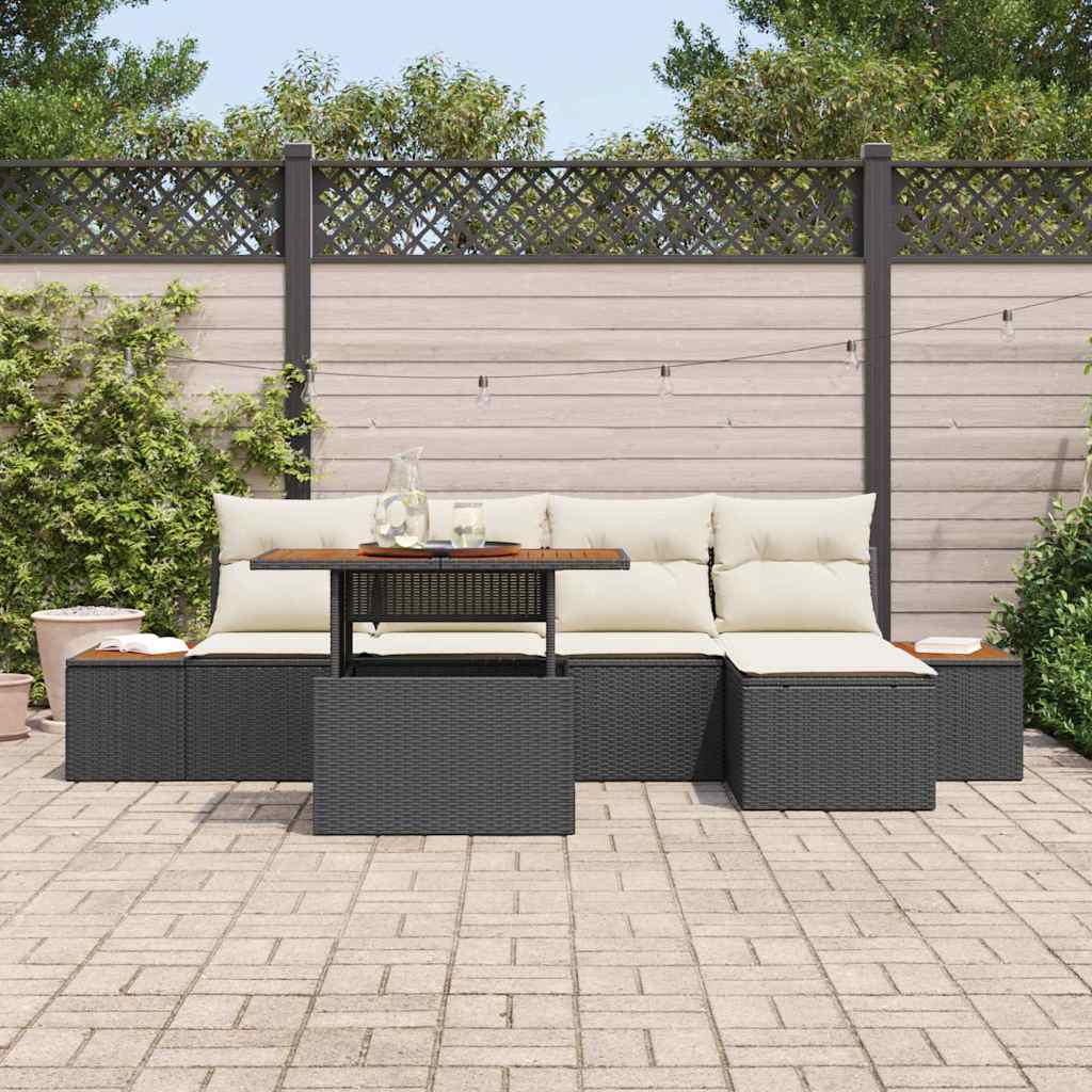 Set Divano da Giardino 6 pz Nero e Beige