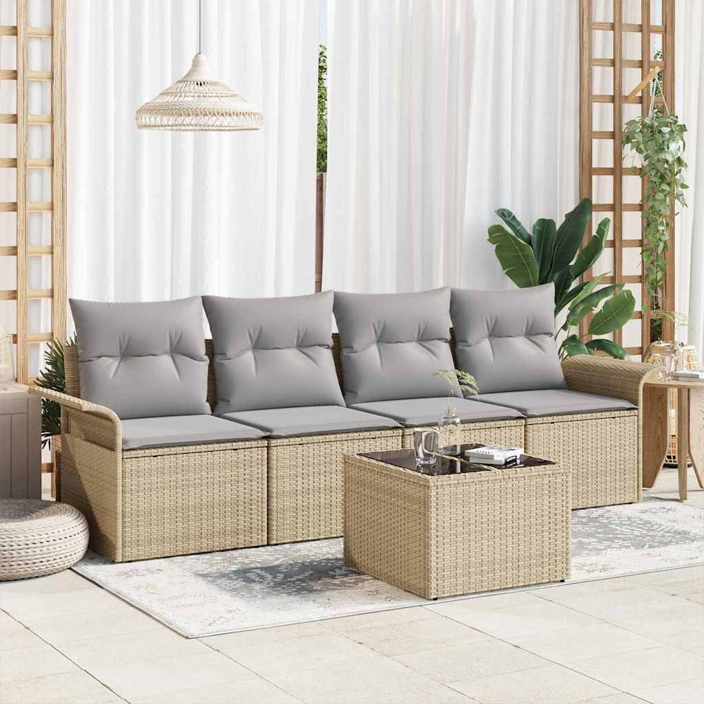Set Divano da Giardino 5 pz Beige e grigio polyrattan