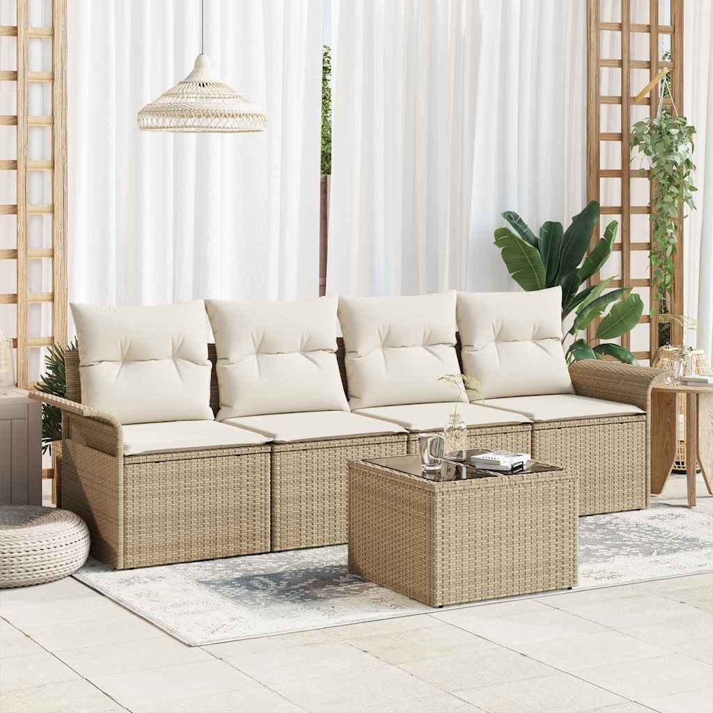 Set Divano da Giardino 5 pz Beige e Crema polyrattan