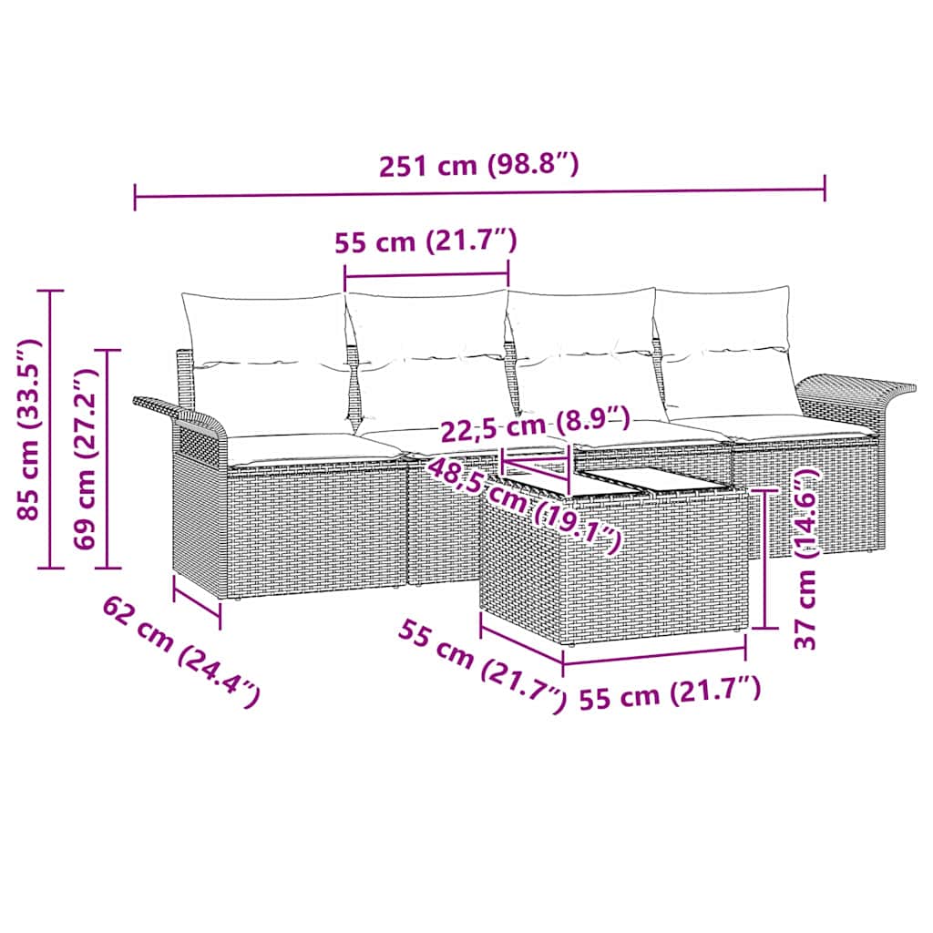 Set Divano da Giardino 5 pz Beige e Crema polyrattan