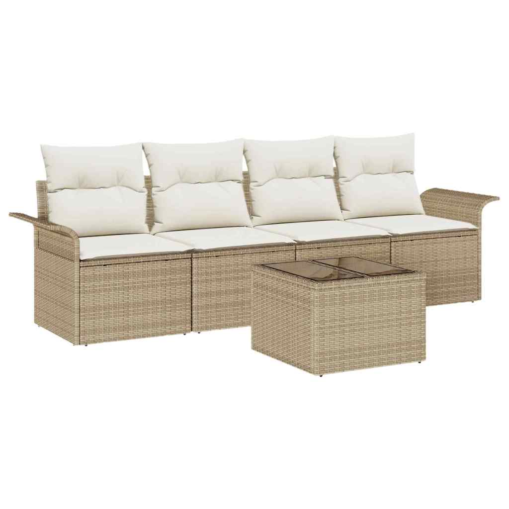 Set Divano da Giardino 5 pz Beige e Crema polyrattan