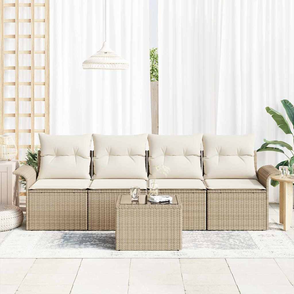 Set Divano da Giardino 5 pz Beige e Crema polyrattan