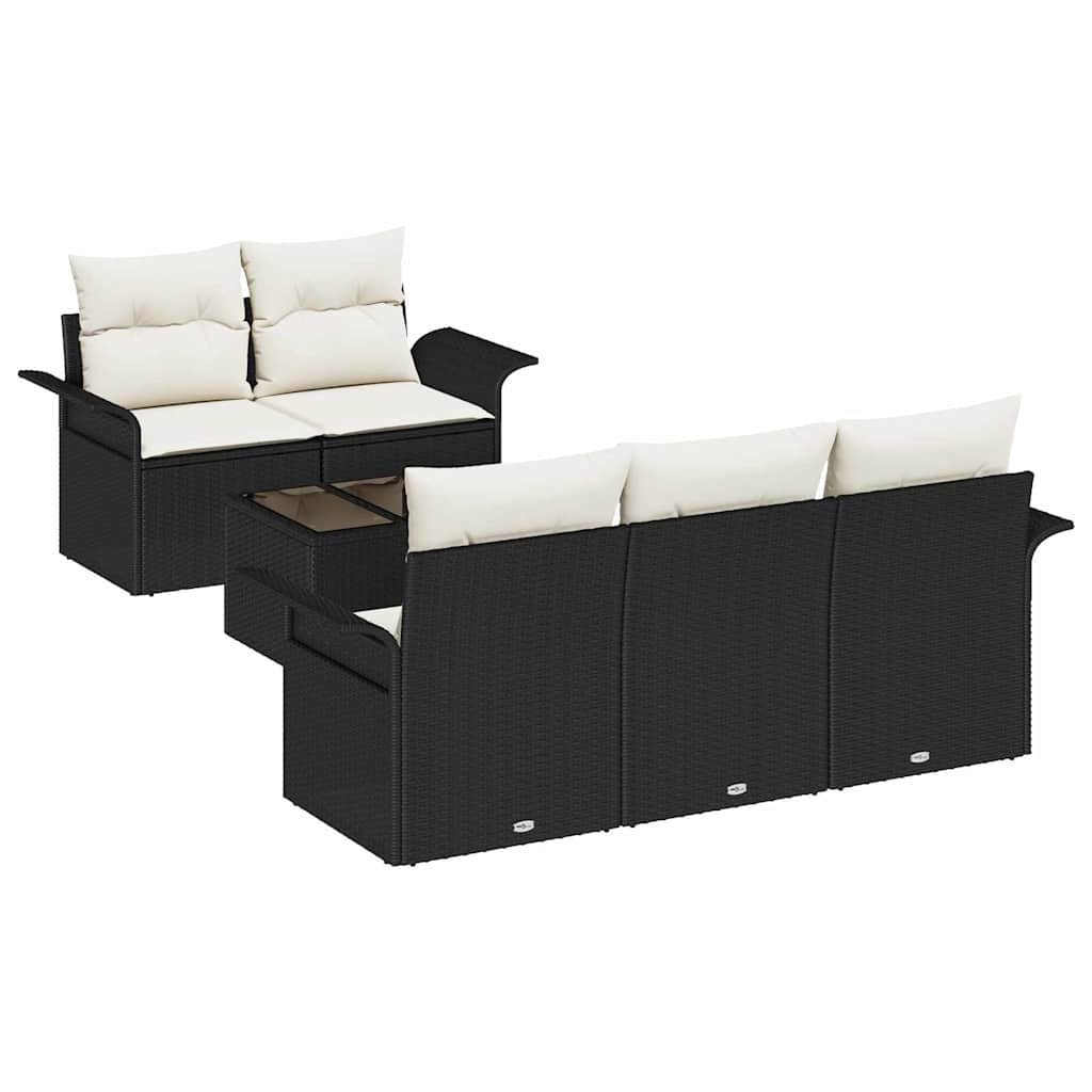 Set Divano da Giardino 6 pz 5-Numero di posti Nero e Crema