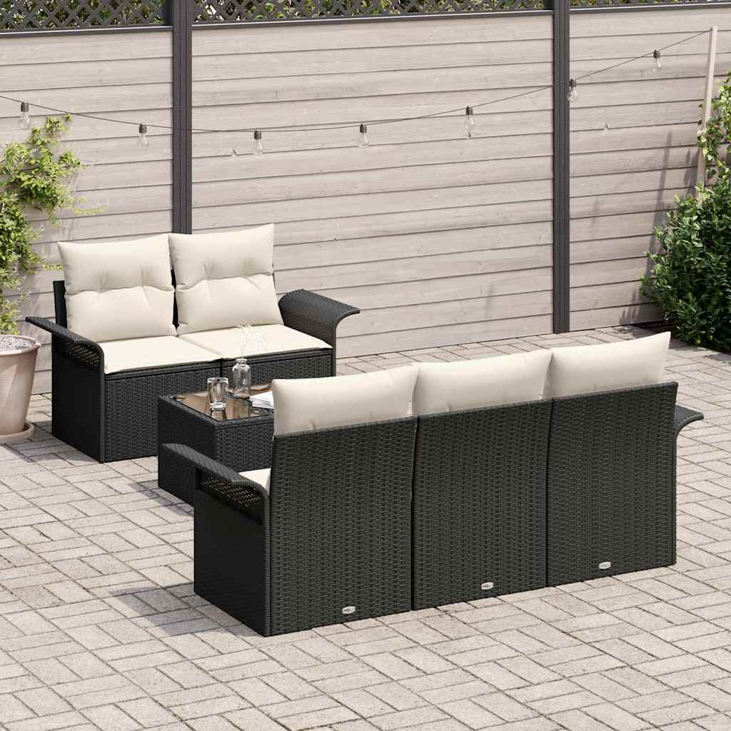 Set Divano da Giardino 6 pz 5-Numero di posti Nero e Crema