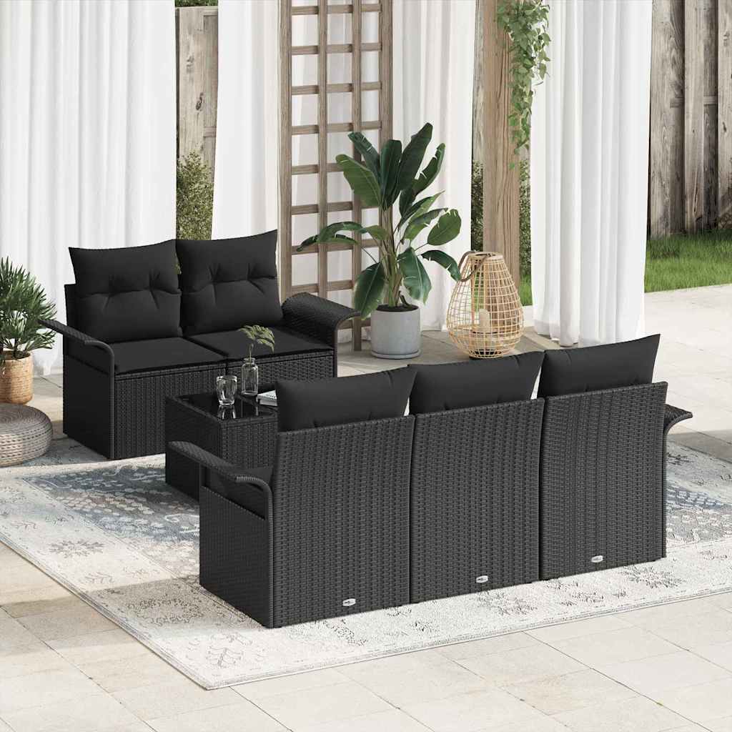 Set Divano da Giardino 6 pz 5-Numero di posti Nero