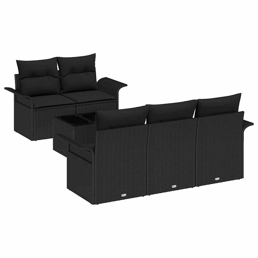 Set Divano da Giardino 6 pz 5-Numero di posti Nero