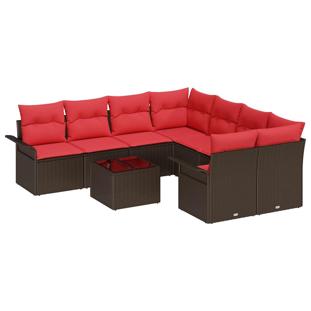 Set Divano da Giardino 9 pz Beige e Rosso polyrattan