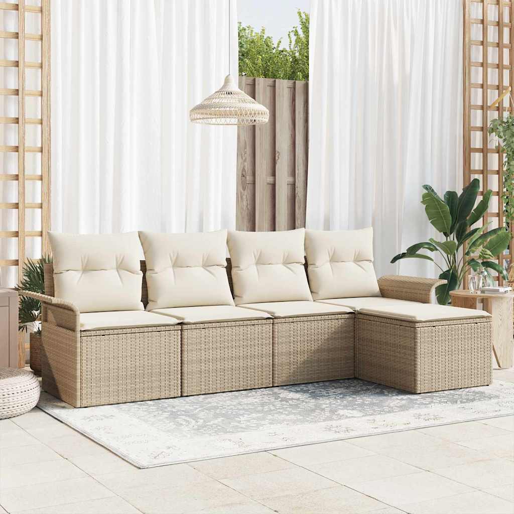 Set Divano da Giardino 5 pz Beige polyrattan