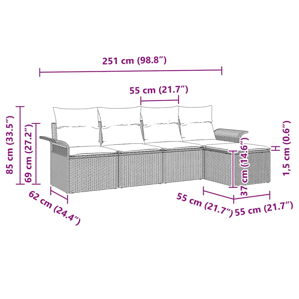 Set Divano da Giardino 5 pz Beige polyrattan