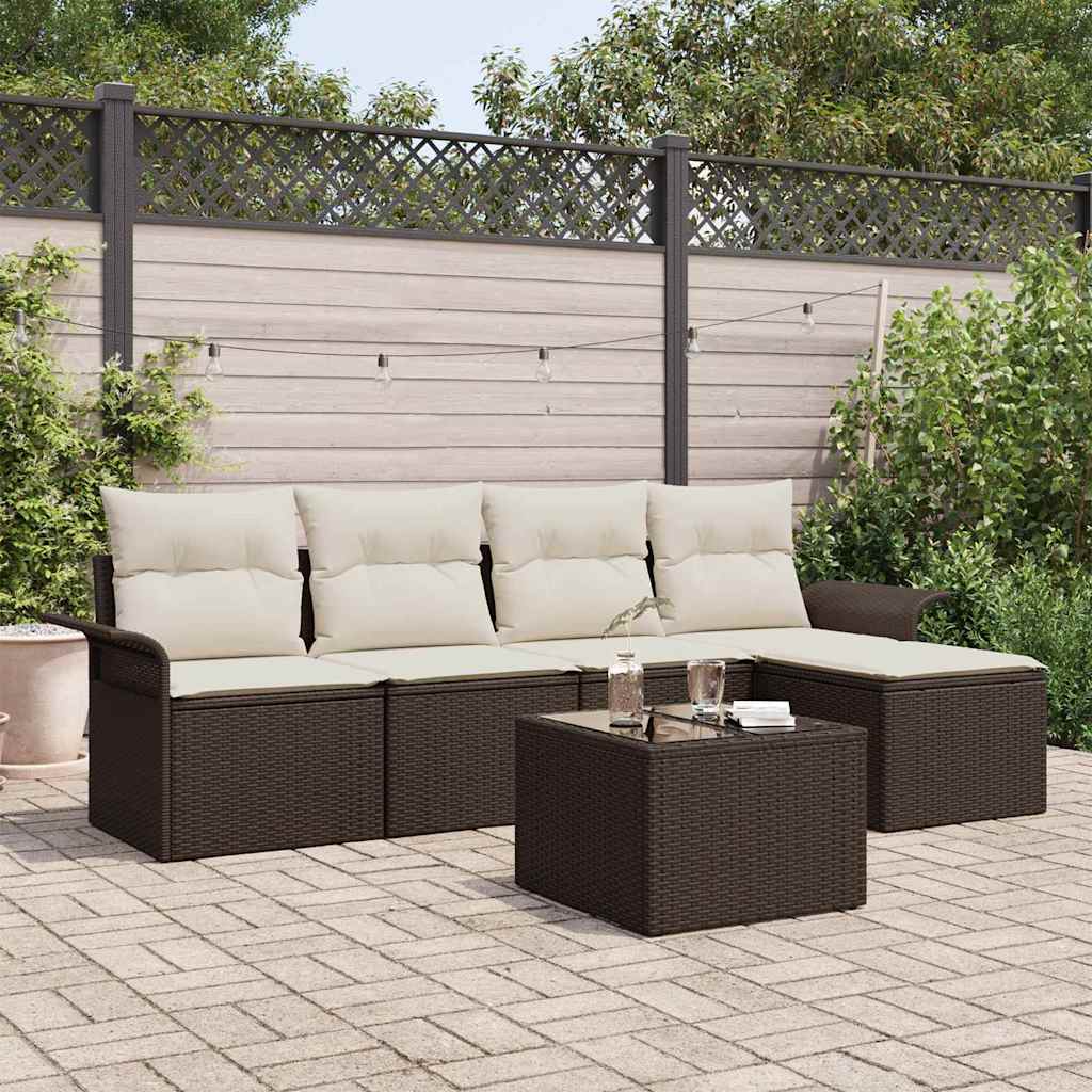 Set Divano da Giardino 6 pz Marrone polyrattan