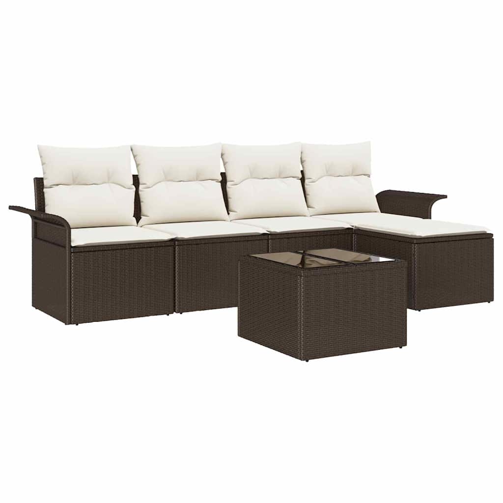Set Divano da Giardino 6 pz Marrone polyrattan