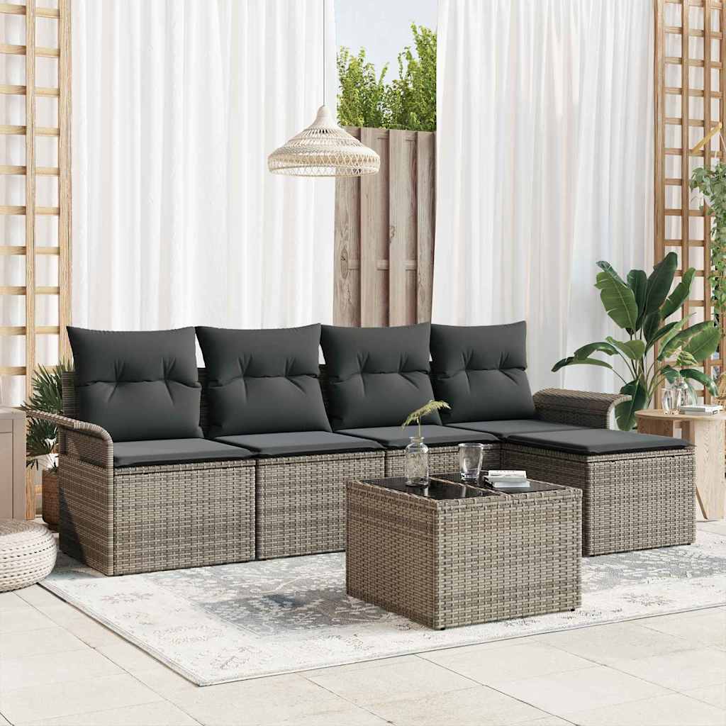 Set Divano da Giardino 6 pz Grigio polyrattan