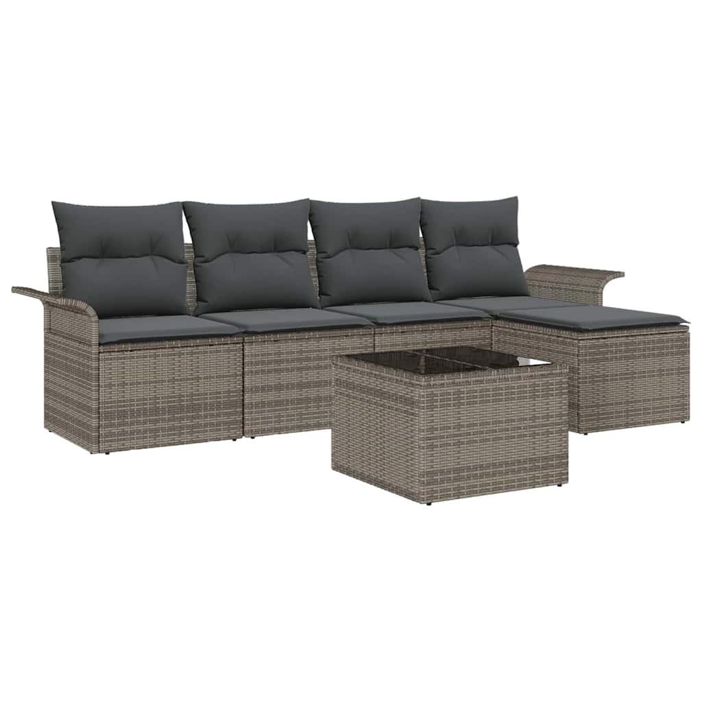 Set Divano da Giardino 6 pz Grigio polyrattan