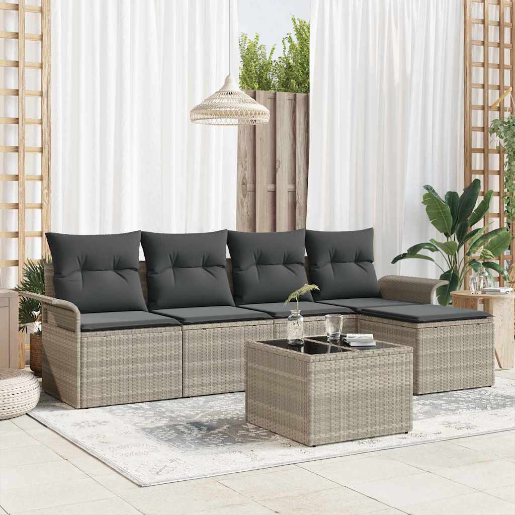 Set Divano da Giardino 6 pz Grigio chiaro polyrattan