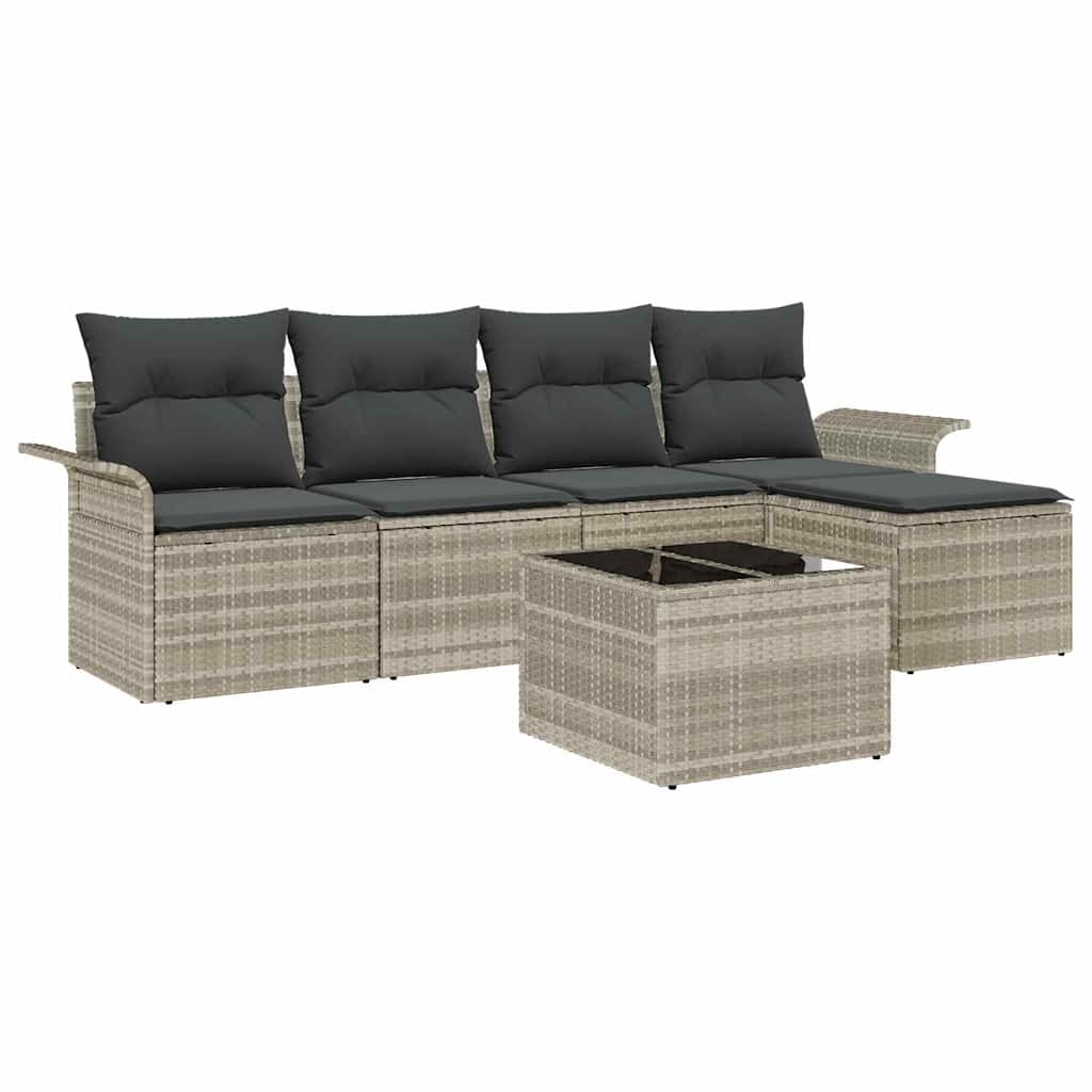 Set Divano da Giardino 6 pz Grigio chiaro polyrattan