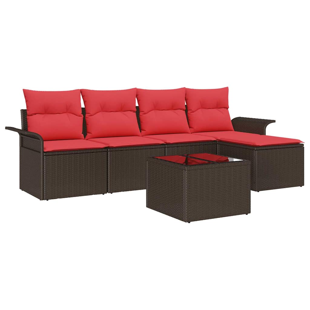 Set Divano da Giardino 6 pz Marrone polyrattan